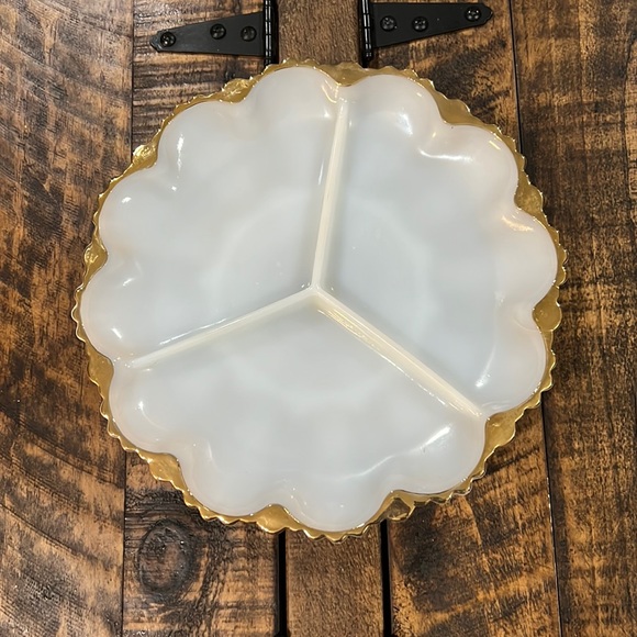 Milk Glass Kitchen Vintage Milk Glass With Gold Trim Divided Dish
